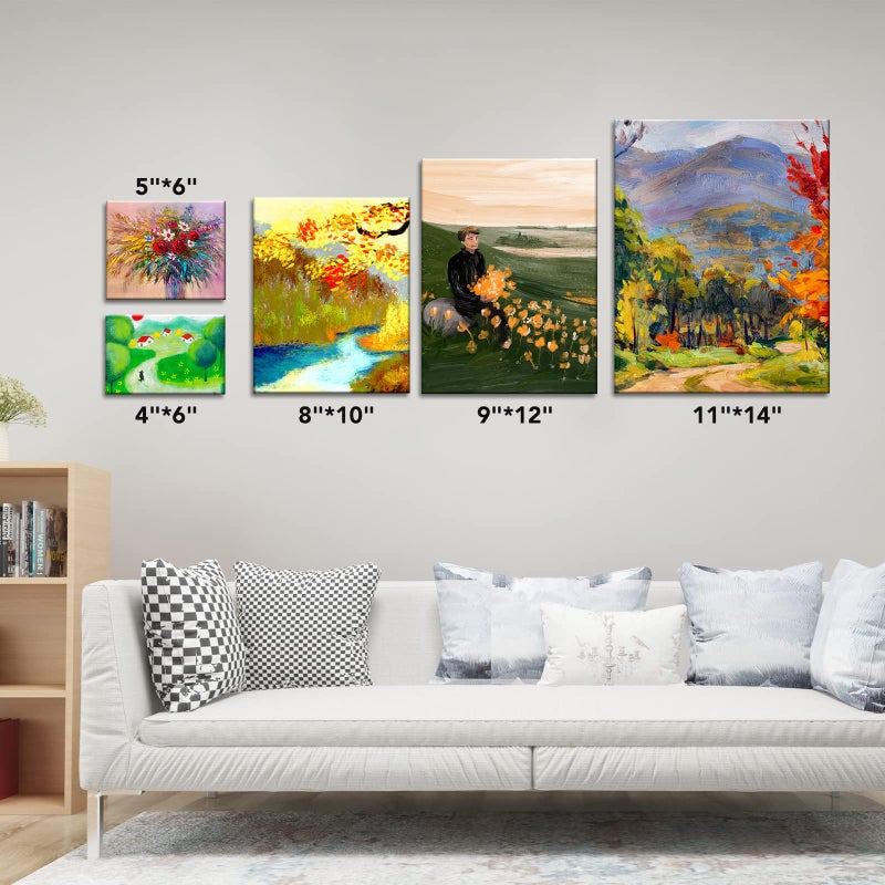إيريش ESRICH 48 حزمة من اللوحات القماشية للرسم، 6 قطع من 4x4، 4x6، 5x6، 6x6، 8x10، 10x10، 9x12، 11x14 قماش للرسم، لوحات قماشية فارغة من القطن للزيت والأكريليك والألوان المائية - Image 5